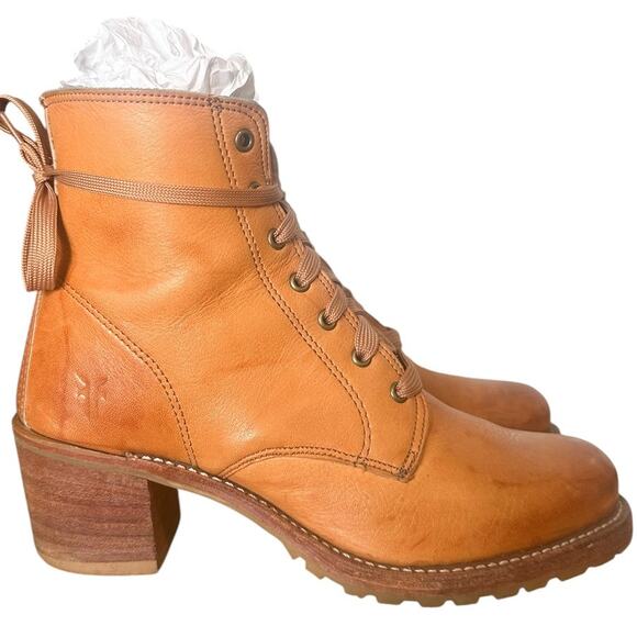 Frye Vintage Sabrina Sunrise Orange Leather Lace Up Ankle Boot Size 9 - Picture 1 of 14